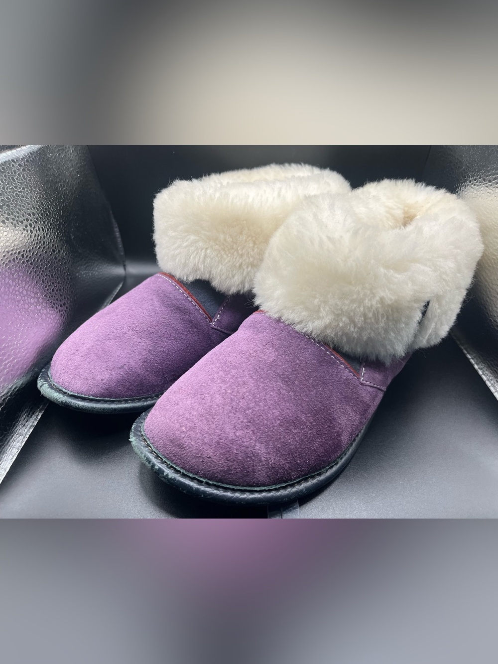 Garneau Lazybone Sheepskin Slippers Plum - Made in Quebec, Canada